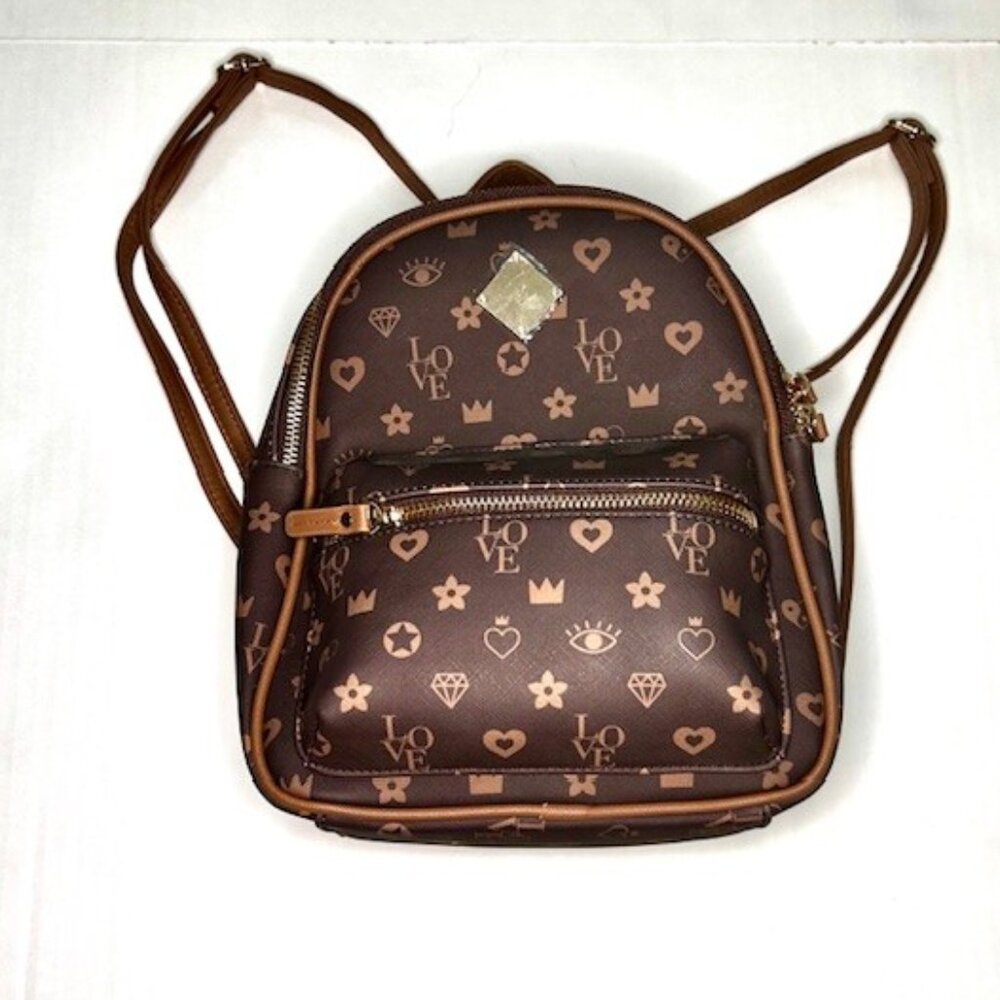 Claire's LOVE Mini Backpack Brown and Tan NEW!